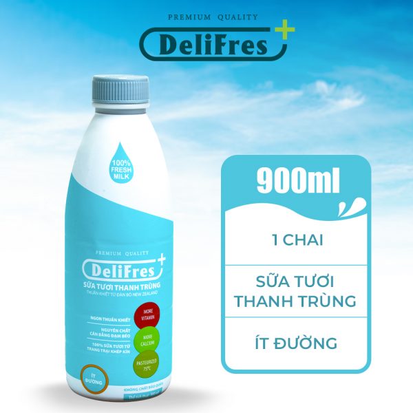 Sữa Tươi Thanh Trùng DeliFres+ Ít Đường | 900ml