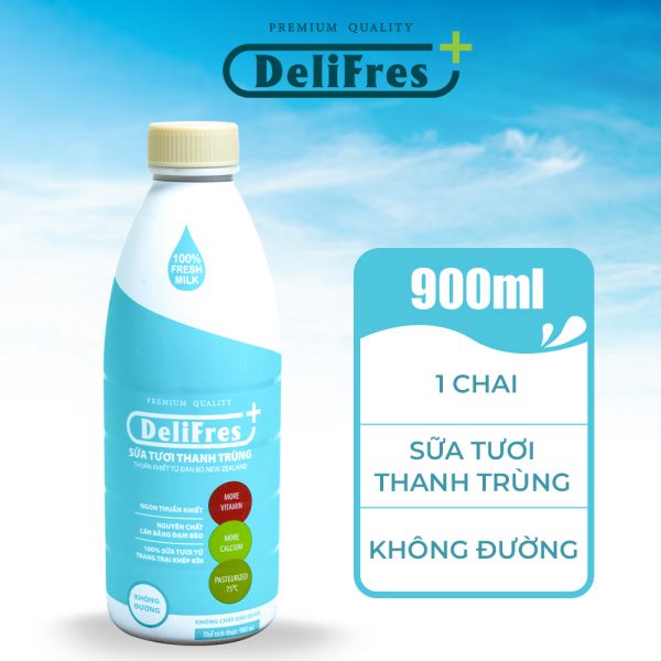 Sữa Tươi Thanh Trùng DeliFres+ Không Đường | 900ml