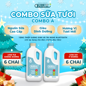 [COMBO SỮA TƯƠI] Combo A - Sữa tươi thanh trùng DeliFres+ không đường / ít đường | 1L8