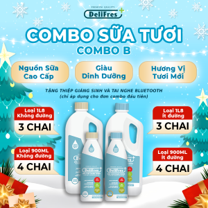 [COMBO SỮA TƯƠI] Combo B - Sữa tươi thanh trùng DeliFres+ không đường / ít đường | 1L8 & 900ML