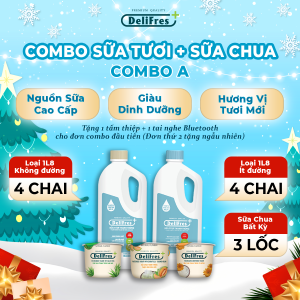 [COMBO SỮA TƯƠI+SỮA CHUA] Combo A - Sữa tươi thanh trùng không đường / ít đường | 1L8 và sữa chua thanh trùng 3 vị | Lốc - 80gr