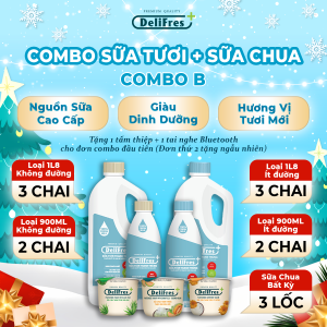 [COMBO SỮA TƯƠI+SỮA CHUA] Combo B - Sữa tươi thanh trùng không đường / ít đường | 1L8, 900ML và sữa chua thanh trùng 3 vị | Lốc - 80gr