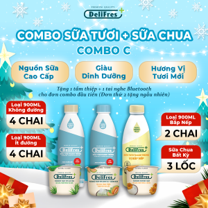 [COMBO SỮA TƯƠI+SỮA CHUA] Combo C - Sữa tươi thanh trùng không đường / ít đường/ vị bắp nếp | 900ML và sữa chua thanh trùng 3 vị | Lốc - 80gr